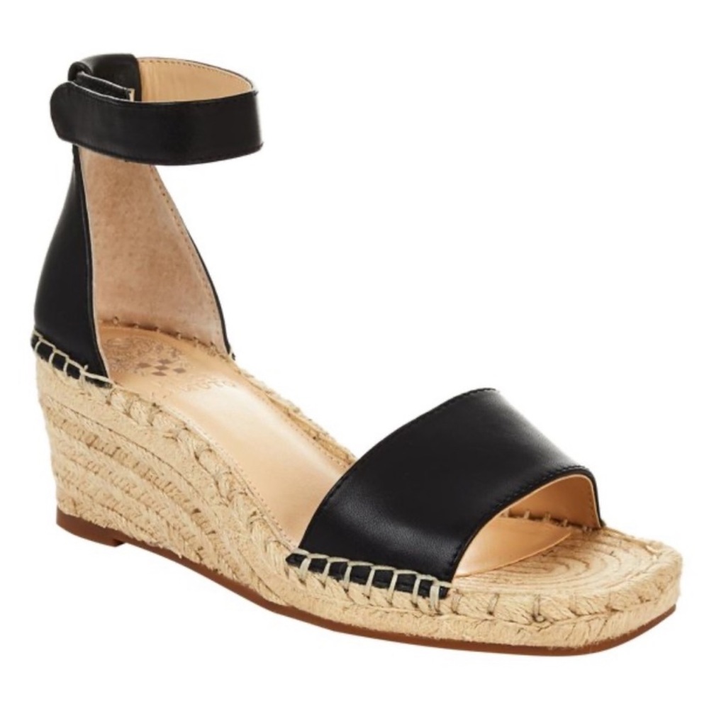 Vince Camuto Jesla Black Leather Espadrille Wedge Sandal Size 8.5 M